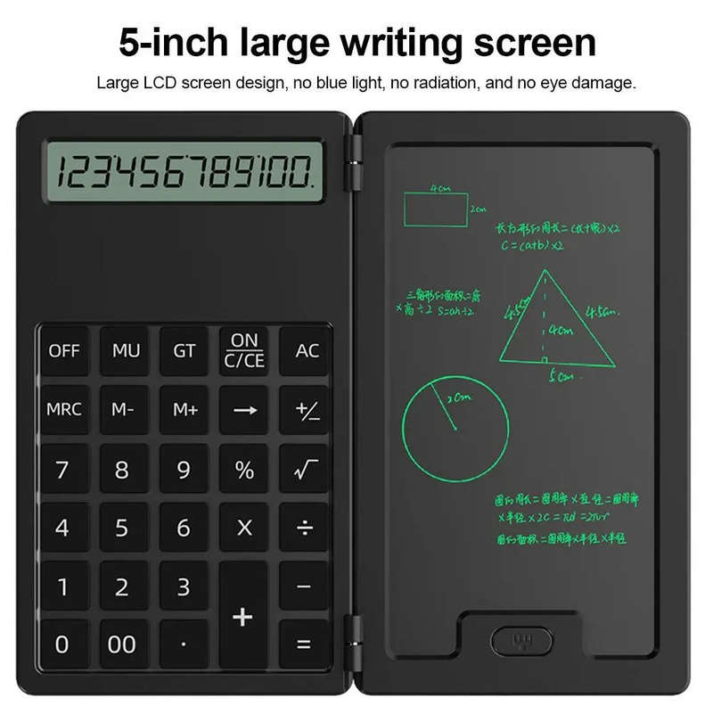 Mini Foldable 12-Digit Scientific Calculators with 5Inch LCD Notepad Writing Pad With Stylus For Stu