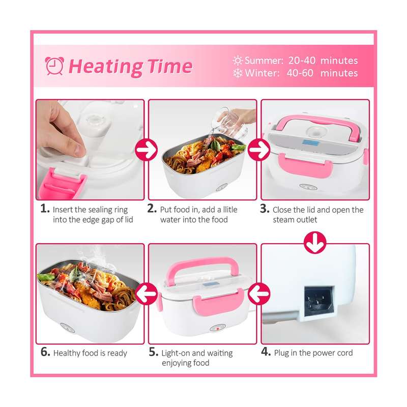 Electric Lunch Box Food Heater, 220V 40W Faster Portable Food Warmer Heated Lunch Box for Adults, Re