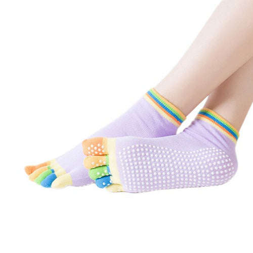 Yoga Pilates Grip Socks Small/Medium Lavender with Multi-Color Toes