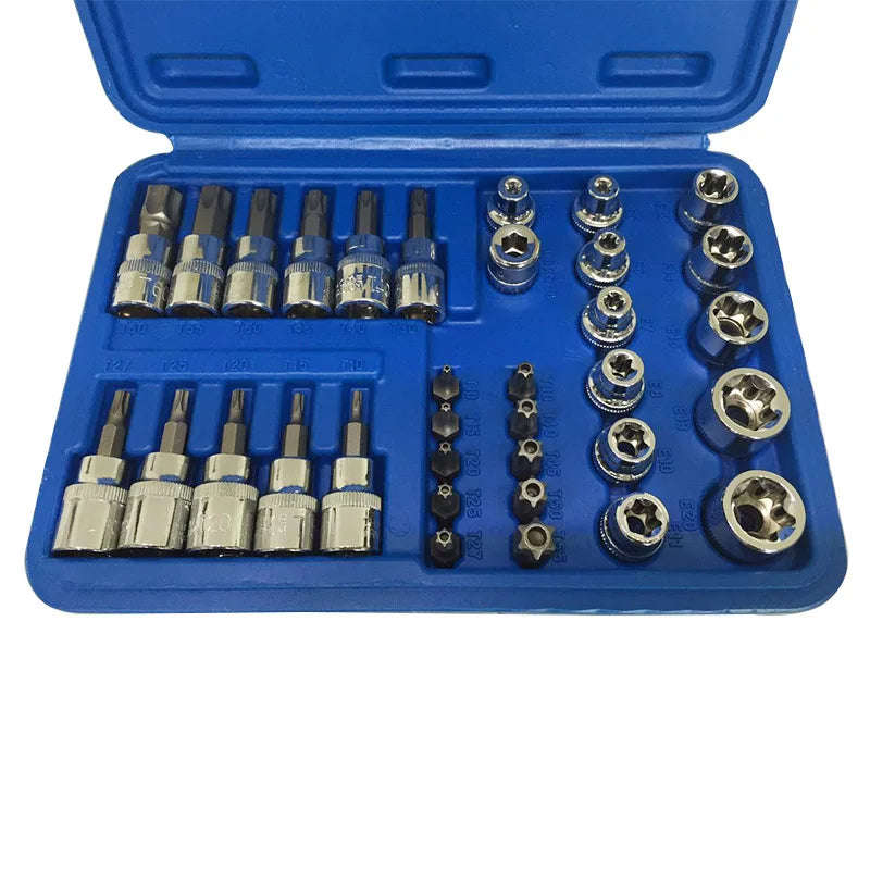 High quality 34pcs chrome vanadium steel press batch sleeve star E socket Torx bits holder