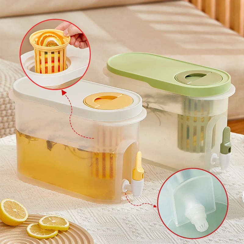 Cold Water Bottle With Faucet Lemon Bottle Drinkware Kitchen Iced Drink Fruit Tea Drink Cool Water j