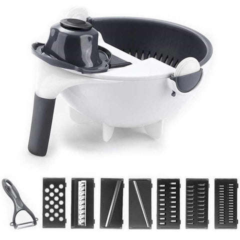 9 In 1 Multifunction Magic Rotate Vegetable Fruit Cutter Grater w/Washing Basket