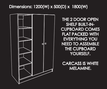 Wardrobe 1350 2 Door with 4 Open Shelves