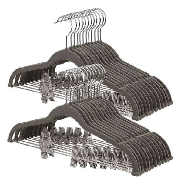 Clip Flocked Velvet Hangers Pack - GREY