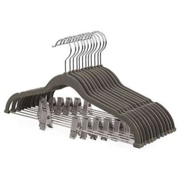Clip Flocked Velvet Hangers Pack - GREY