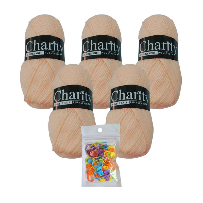 5 x 100g 046 Apricot Charity Double Knit Pullskein