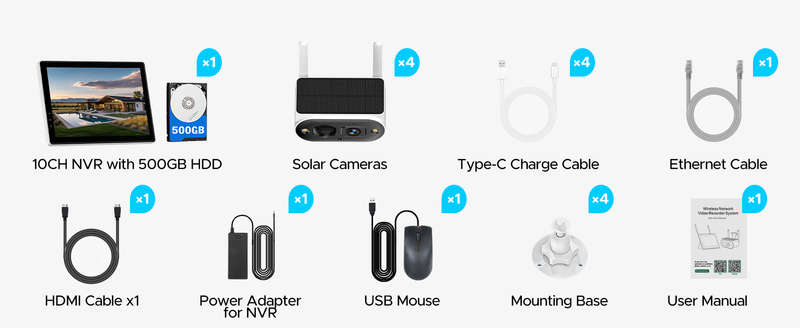 Camcamp Solar Security Camera System Wireless Outdoor with 10" IPS Monitor & 500GB HDD