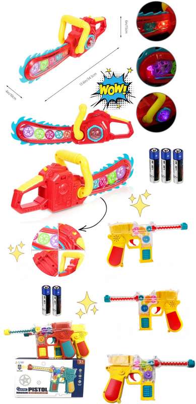 Kiddies Pretend Play Electric Gear Saw and Electric gear Mauser Pistol Toy