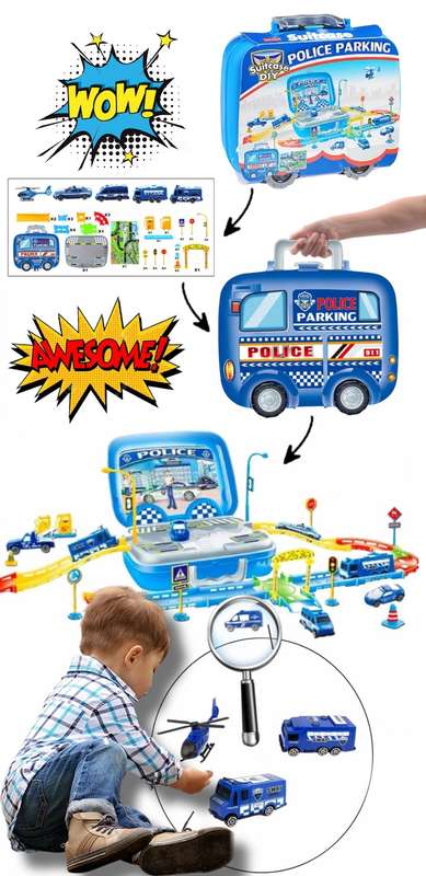 Police Parking DIY Suitcase - Toy Play  Set