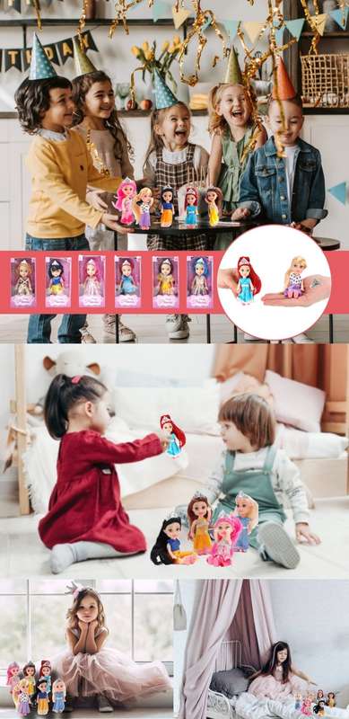 Set Of 6 Collectible Pocket Princess Dolls - 16cm