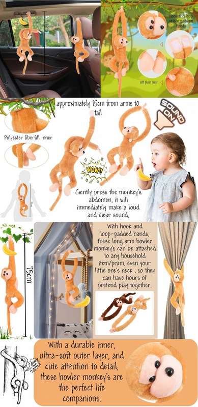 Giant 75cm Mobile Hanging Howler Monkey Baby Mobiles - 2 Pack With Plush Banana - Caramello Gold