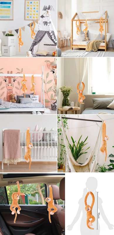 Giant 75cm Mobile Hanging Howler Monkey Baby Mobiles - 2 Pack With Plush Banana - Caramello Gold