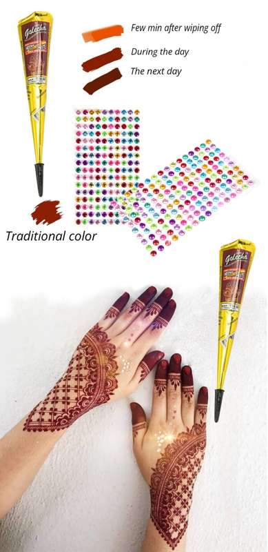 The Henna Box - 4 x Instant Henna and Stick-On Rhinestones Set