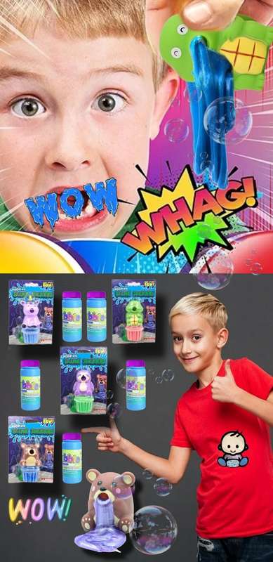 Set of 4 Puking Character Slime Suckers + Bubbles