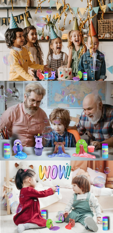 Set of 4 Puking Character Slime Suckers + Bubbles