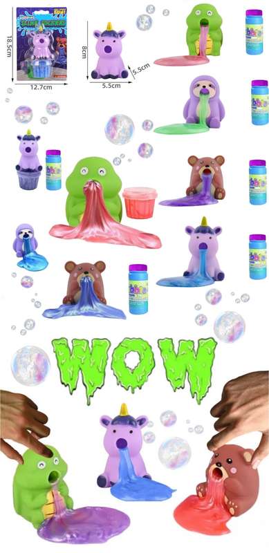 Set of 4 Puking Character Slime Suckers + Bubbles