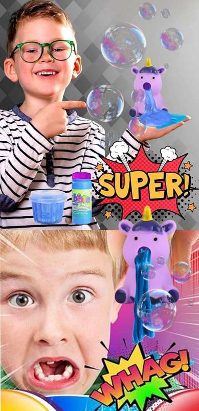 Slime Slurping Puking Squeeze Animal Toy With Bubbles - Crystal Unicorn