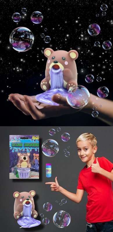Slime Slurping Puking Squeeze Animal Toy With Bubbles - Hunter Bear