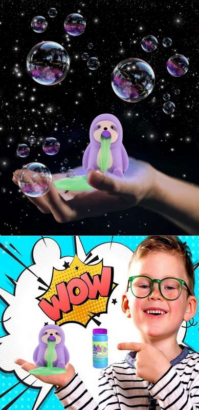 Slime Slurping Puking Squeeze Animal Toy With Bubbles - Bob Sloth