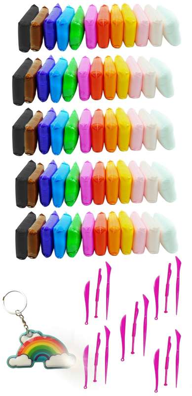 Mega 60 Colour Air Dry Non-Toxic Modeling Clay Play Dough + Cloud Key Ring