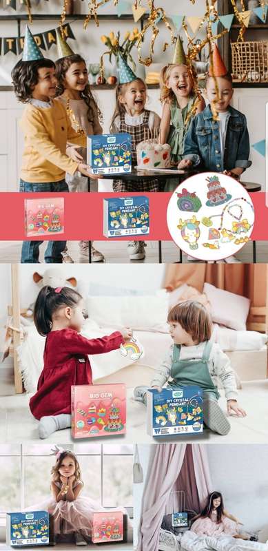 Kids Creative Art Set Stained Glass & Big Gem Diamond Painting - Set of 2