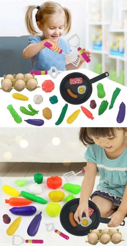 30 Piece Pretend Play Food Frying Pan Set And Kitchen Accessories