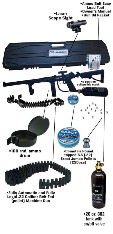 AIR ORDNANCE SMG .22 FULL AUTOMATIC 5.5mm PELLET AIR/CO2 RIFLE - TACTICAL KIT