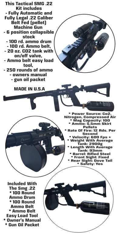 AIR ORDNANCE SMG .22 FULL AUTOMATIC 5.5mm PELLET AIR/CO2 RIFLE - TACTICAL KIT