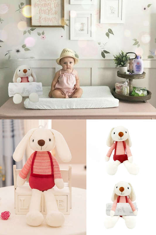 Newborn Baby Gift Set Plush Rabbit and Muslin Receiving Blanket - Ruby