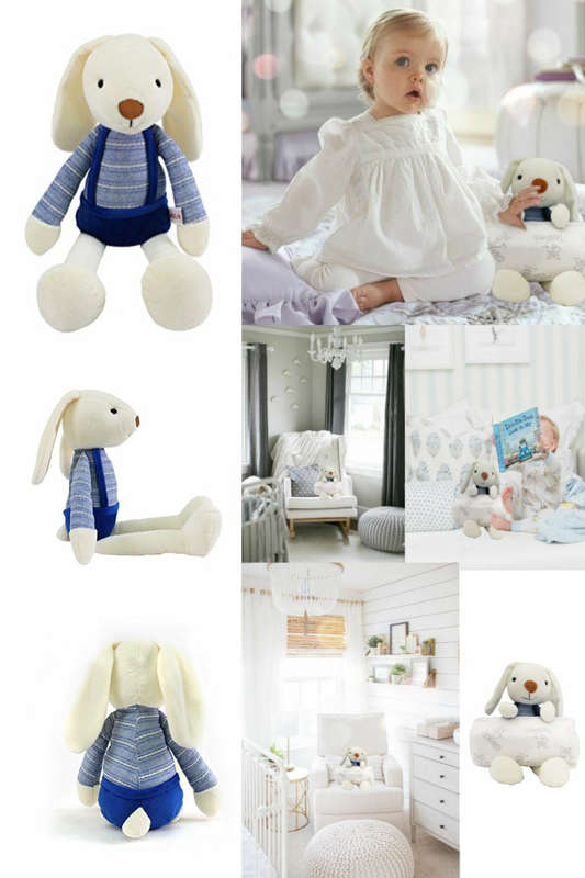 Newborn Baby Gift Set Plush Rabbit and Muslin Receiving Blanket - Sapphire Blue