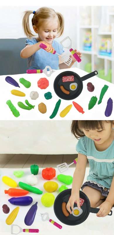 Play-food Frying Pan Set and Kitchen Accessories - 23 Piece