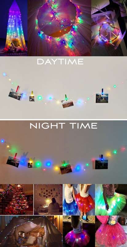 Decorative Rainbow Colored LED Lights With Photo Peg Holders - Pack Of 3