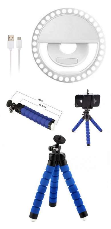 Smartphone LED Ring Light and Flexible Tripod Set - White