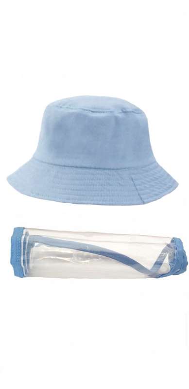 Kids Bucket Hat With Visor and Kiddies Face Shield - Light Blue