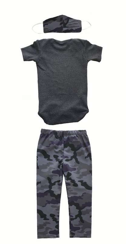 Toddler Clothing Set 3 Piece - Grey Camo Clothing Set with Matching Mask