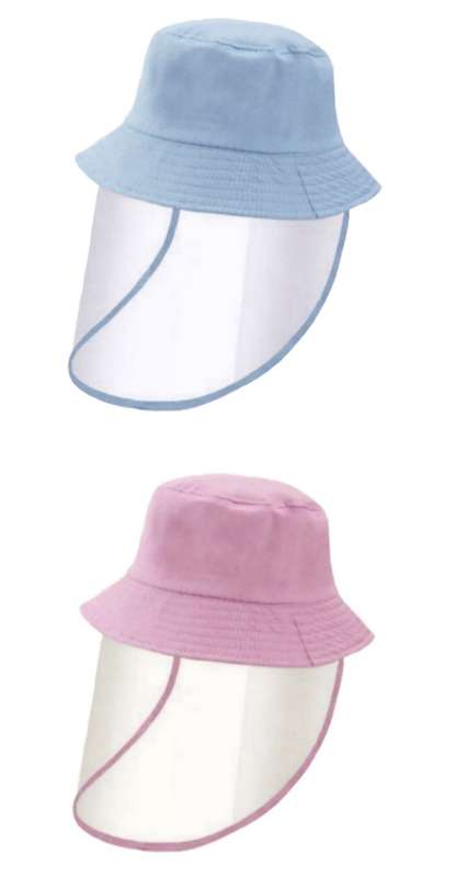Set of 2 Kids Bucket Hats With Visors - Light Blue and Pink