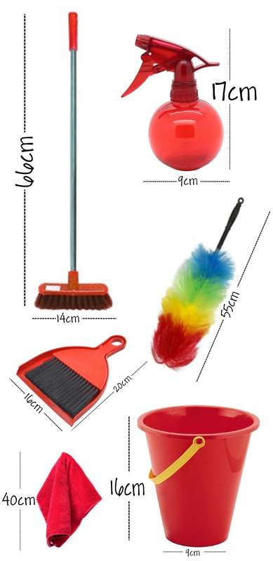 Kids Pretend Play Cleaning Set Red - 7 Piece