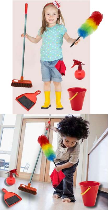 Kids Pretend Play Cleaning Set Red - 7 Piece