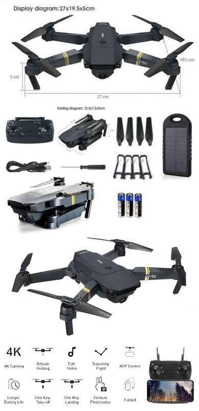 Foldable Pro 4k Micro Drone Kit - Includes Power Bank and AA Batteries For Remote