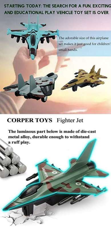 Kids Military Playset - Set of 4 Die-Cast Military Aircraft & Army Backpack