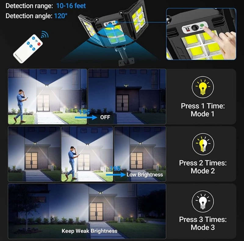 60W 3 Heads Smart Sensor Outdoor Solar Flood Light