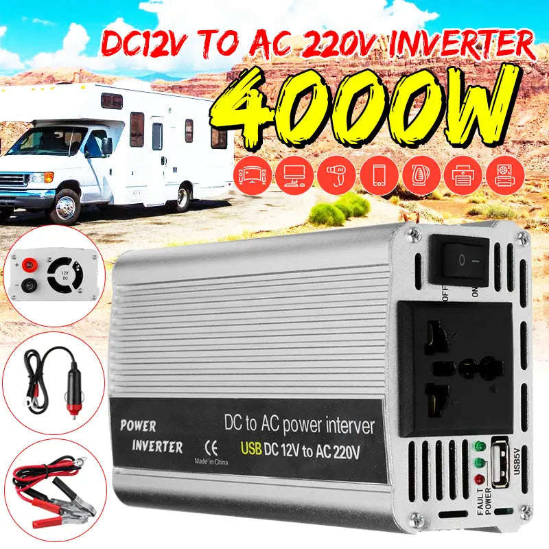 2400W Solar Inverter DC12V TO AC220V Modified Sine Wave Inverter USB Power Converter
