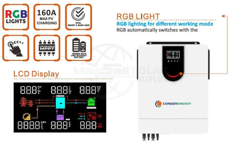 Conderenergy 3.5 KVA 3500 Watt MPPT 24V Solar Hybrid Inverter