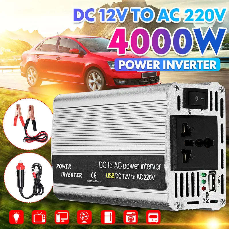 2400W Solar Inverter DC12V TO AC220V Modified Sine Wave Inverter USB Power Converter