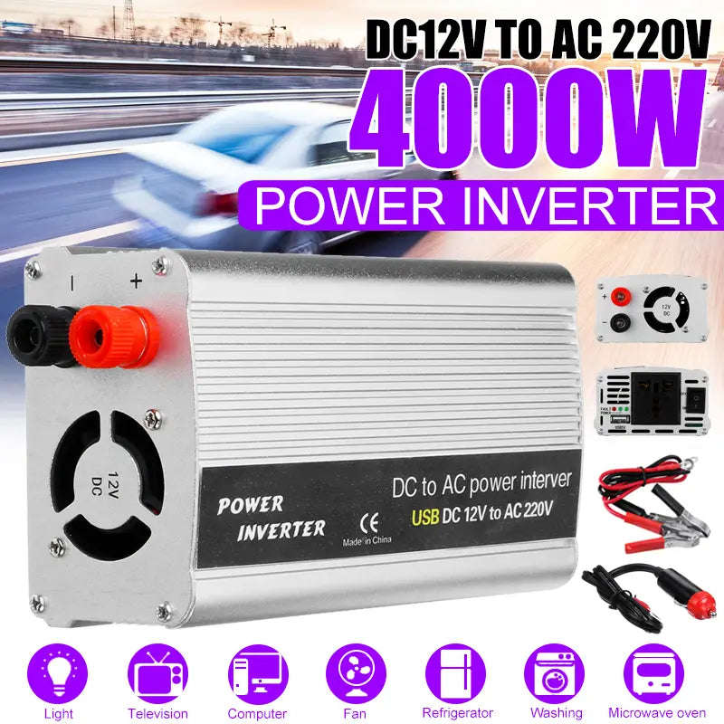 2400W Solar Inverter DC12V TO AC220V Modified Sine Wave Inverter USB Power Converter
