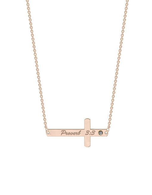 Sideways Diamond Cross Necklace - 9kt Rose Gold / With