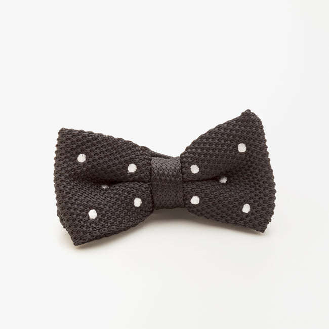 Black with White Polka Dots Knit Bow Tie