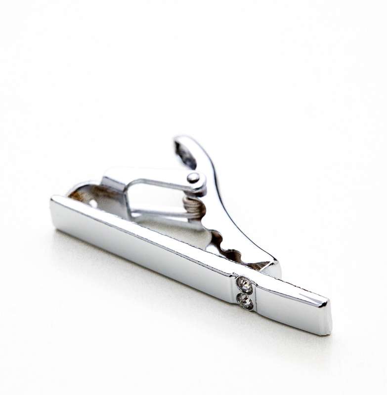 Studded Silver Tone Tie Clip