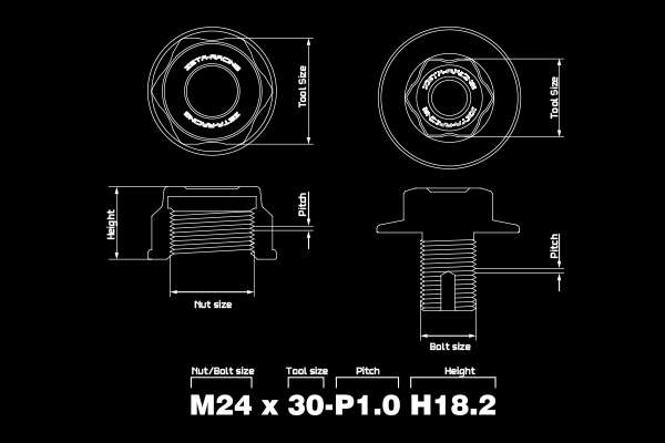 Zeta Street Steering Stem Nut M26X30 - P1.0L:18.0 Titanium -