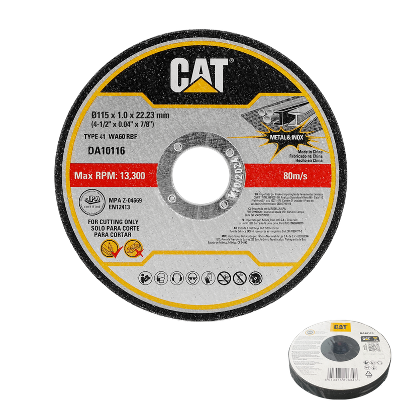 CAT Abrasive Flat Metal & INOX Cutting Disc - 10 Pack - DA10115
